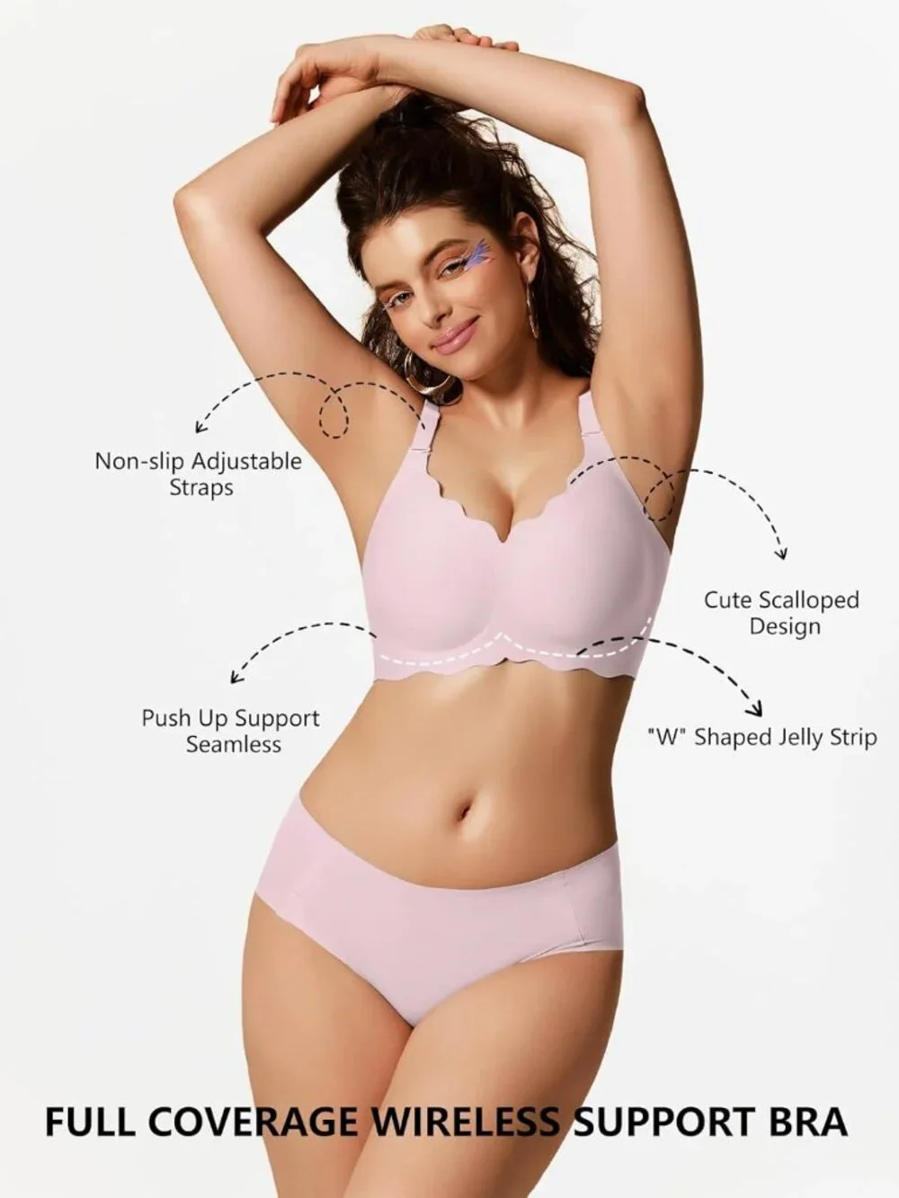 Women's Pink Jelly Bras No Underwire Scalloped Push Wireless Bralettes